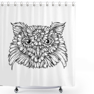 Personality  The Face Of An Owl. Vector, Artistic Illustration, Handmade, Made With Pen And Ink On Paper. Shower Curtains