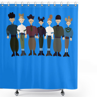Personality  Illustration Of Ukrainian People Standing Together On Blue, Stop War Concept  Shower Curtains