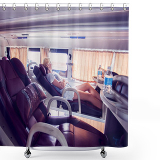 Personality  Interior Of Sleeper Bus For Tourists And Other Passengers Shower Curtains