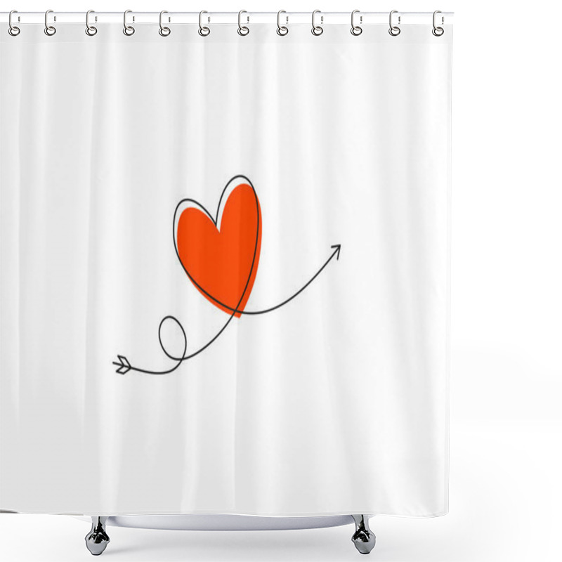 Personality  Cupid S Arrow In The Continuous Drawing Of Lines In The Form Of A Heart And The Text Love In A Flat Style. Continuous Black Line. Work Flat Design. Symbol Of Love And Tenderness. Shower Curtains