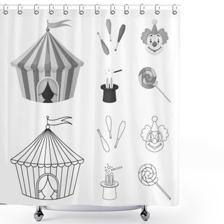 Personality  Circus Tent, Juggler Maces, Clown, Magician Hat.Circus Set Collection Icons In Outline,monochrome Style Vector Symbol Stock Illustration Web. Shower Curtains