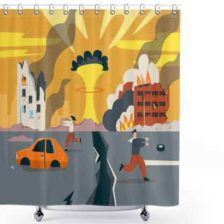 Personality  Doomsday In Ruined City Illustration. Last Days Of Apocalypse Nuclear Explosion With Split City Road. Shower Curtains