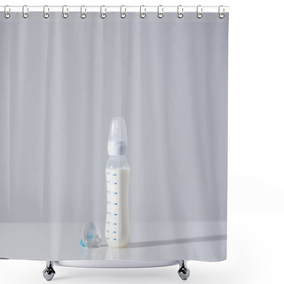 Personality  Plastic Bottle With Milk And Nipple On Grey Shower Curtains