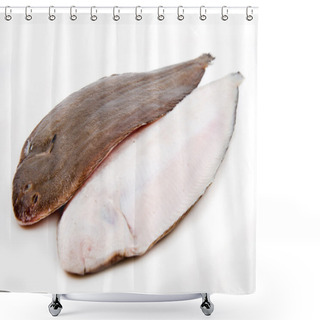 Personality  Whole Couple Fresh Sole Fish On White Background Shower Curtains