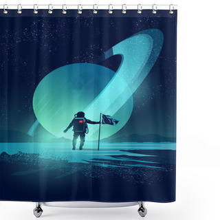 Personality  Astronaut And Planet System Shower Curtains