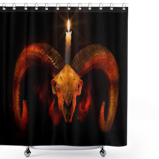 Personality  Skull Of Ram With Lighted Candle - Taro Shower Curtains