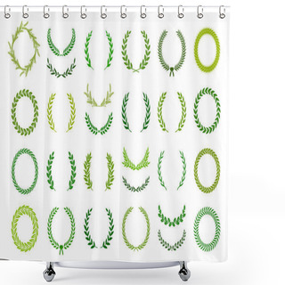Personality  Set Of Green Silhouette Laurel Foliate, Wheat And Olive Wreaths Depicting An Award, Achievement, Heraldry, Nobility, Logo, Emblem, Decor. Vector Illustration. Shower Curtains