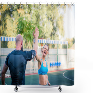 Personality  Athletic Couple Giving High Five  Shower Curtains