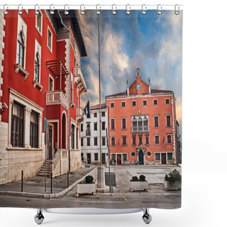 Personality  Vodnjan, Istria, Croatia: The Ancient People Square In The Town Near Pula With The City Hall And The Old Bradamante Palace Shower Curtains