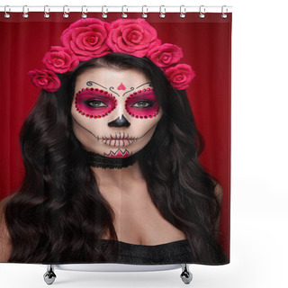 Personality  Portrait Of A Woman With Makeup Sugar Skull Shower Curtains