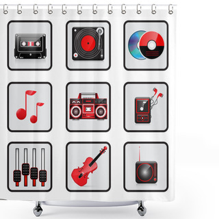 Personality  Music, Audio Icon Set. Vector Shower Curtains