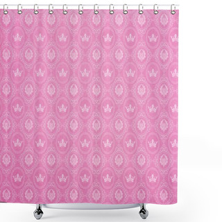 Personality  Set Of Crowns And Ornaments In Circles On Pink Shower Curtains