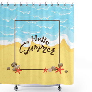 Personality  Sandy Beach With Ocean And Lettering Hello Summer Shower Curtains