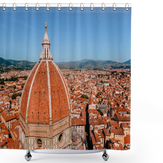 Personality  FLORENCE, ITALY - JULY 17, 2017: Aerial View Of Basilica Di Santa Maria Del Fiore And Rooftops In Florence, Italy  Shower Curtains