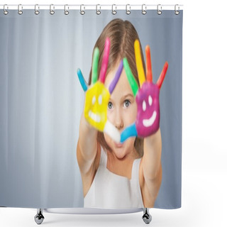 Personality  Cute Little Girl With Colorful Hands  Shower Curtains
