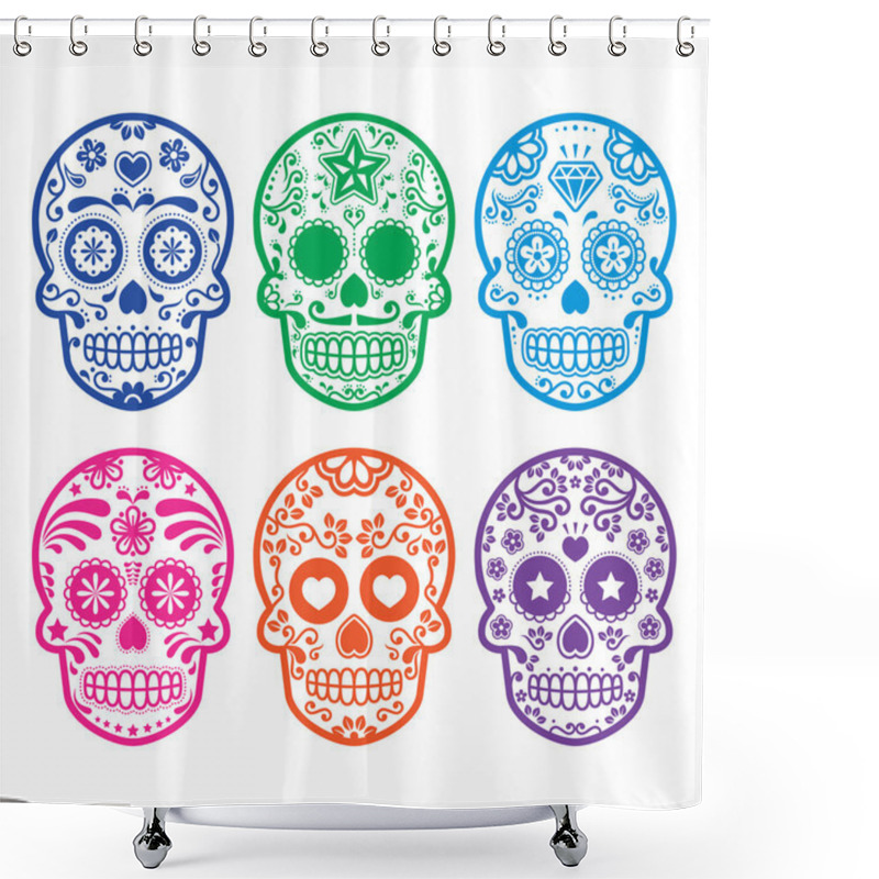 Personality  Mexican sugar skull, Dia de los Muertos icons set shower curtains