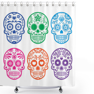 Personality  Mexican Sugar Skull, Dia De Los Muertos Icons Set Shower Curtains