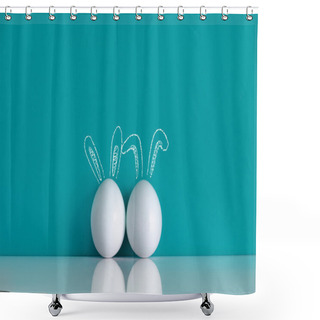Personality  Easter Eggs Painted  Like Rabbits On The Blue Background Shower Curtains