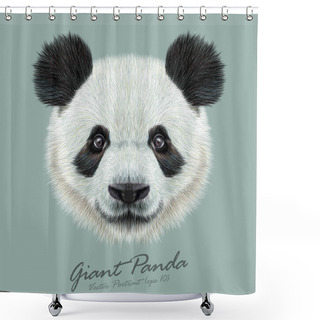 Personality  Panda Animal Cute Face. Vector Asian Bear Head Portrait. Realistic Fur Portrait Of Bamboo Animal On Blue Background. Shower Curtains