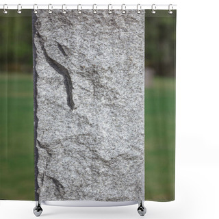 Personality  Close Up Shot Of Stone Memorial Monument At Cemetery  Shower Curtains
