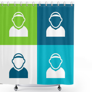 Personality  Bald Male Avatar Flat Four Color Minimal Icon Set Shower Curtains