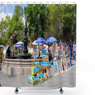 Personality  MEXICO CITY,MEXICO - JULY 14,2018 : The Famous Saturday Bazaar At The San Angel Neighborhood Selling Paintings And Traditional Works Of Art Shower Curtains