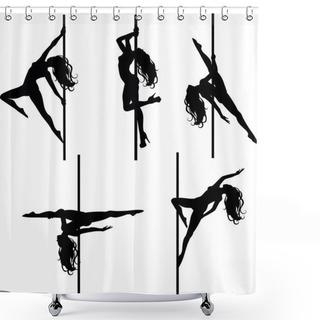 Personality  Five Pole Dancers Silhouettes Shower Curtains