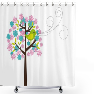Personality  Cute Tree And Bird Shower Curtains