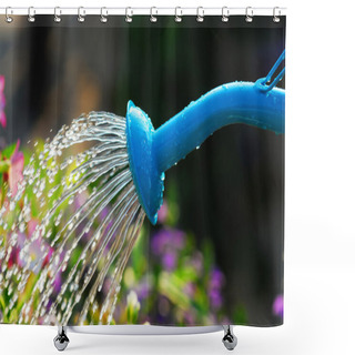Personality  Close Up On Water Pouring From Watering Can Onto Blooming Flower Bed Shower Curtains