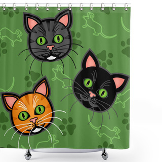 Personality  Seamless Cartoon Cat Pattern Shower Curtains