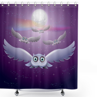 Personality  Vector Illustration Of Flying Owls In The Night Sky With Moon Shower Curtains