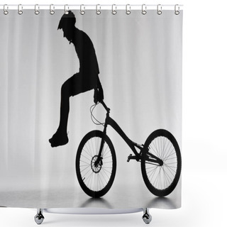 Personality  Silhouette Of Trial Biker Performing Stunt On Bicycle On White Shower Curtains