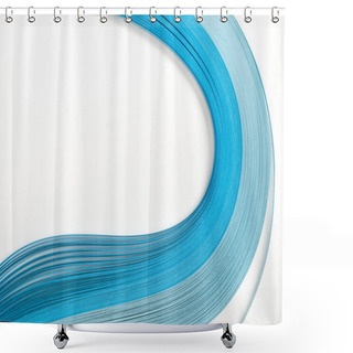 Personality  Close Up Of Wavy Blue Abstract Paper Lines On White Background Shower Curtains