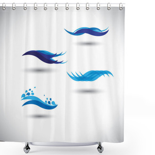 Personality  Water Concept Vector - Set Of Flowing Blue Wave Lines Shower Curtains
