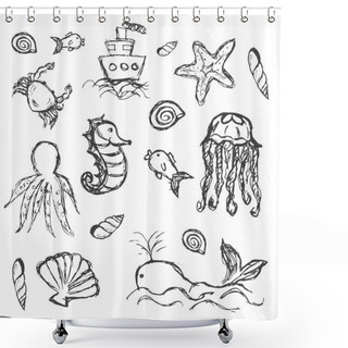Personality  Fish And Sea Life Hand Drawn Doodle Icons Set Eps10 Shower Curtains