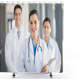 Personality  Group Of Medical Workers Portrait In Hospital Shower Curtains