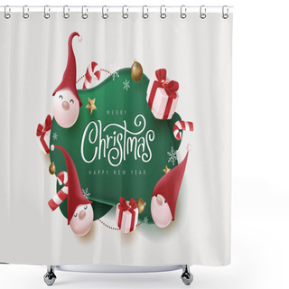 Personality  Merry Christmas And Happy New Year Banner With Cute Gnome And Festive Decoration For Christmas Shower Curtains