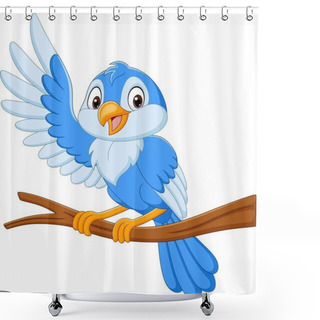 Personality  Vector Illustration Of Cartoon Blue Bird Waving On Tree Branch Shower Curtains