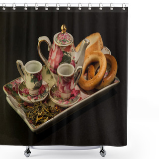 Personality  Porcelian Mini Tea Set With Bagels Shower Curtains