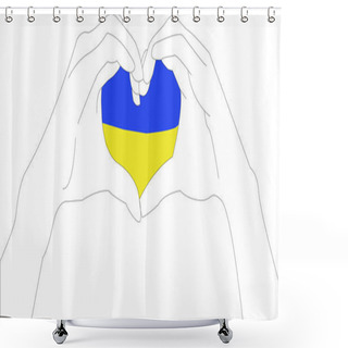 Personality  Illustration Of Hands Showing Heart Sign Near Ukrainian Flag Isolated On White, Banner Shower Curtains
