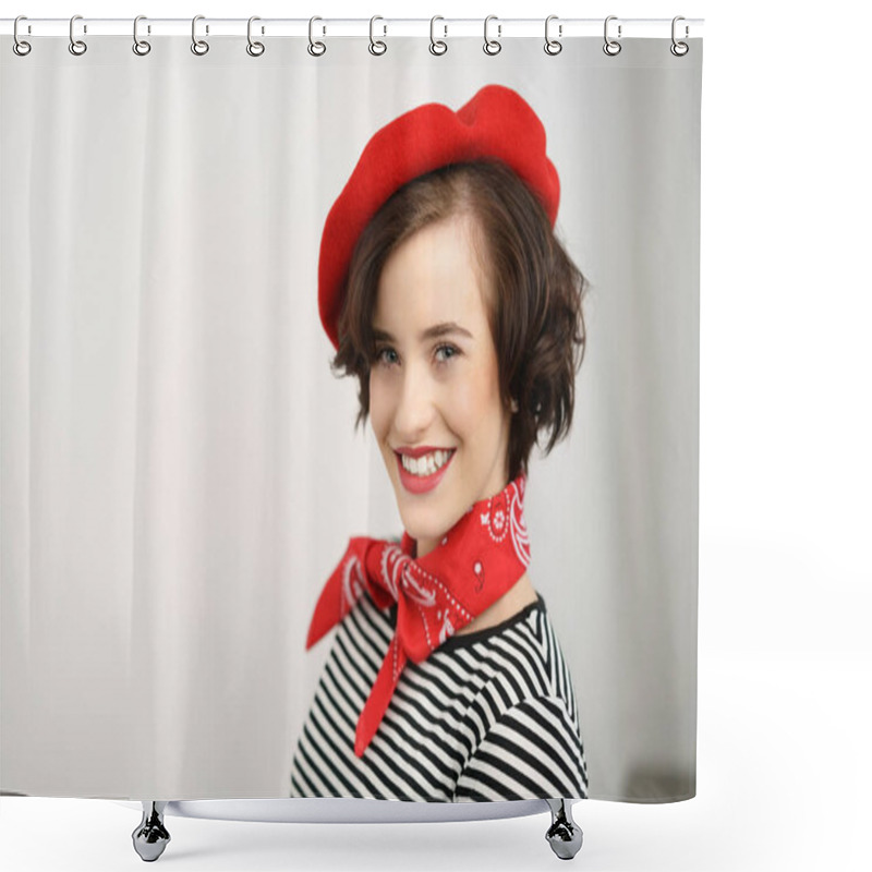 Personality  Stylish Smiling Friendly Young Woman Shower Curtains