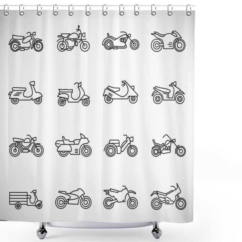 Personality  Motorcycle Icons Set Outline On Background For Graphic And Web Design. Creative Illustration Concept Symbol For Web Or Mobile App. Shower Curtains