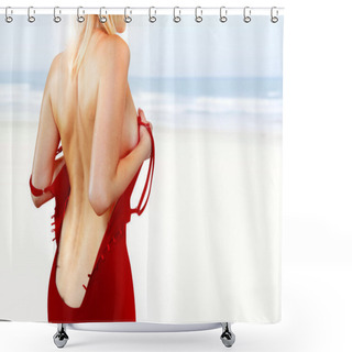 Personality  Back Of Woman On Shore L Shower Curtains