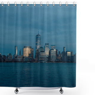 Personality  New York Harbor And Skyline With Manhattan Skyscrapers And One World Trade Center In Dusk Shower Curtains