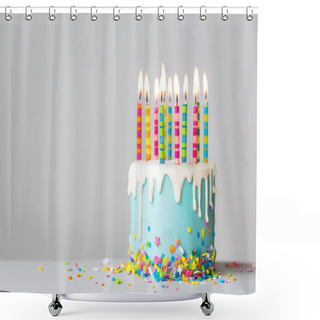 Personality  Birthday Cake With White Drip Icing, Sprinkles And Colorful Birthday Candles Shower Curtains