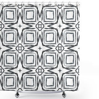 Personality  Textile Ready Lively Print, Swimwear Fabric, Wallpaper, Wrapping. Black And White Fresh Boho Chic Summer Design. Summer Exotic Seamless Border. Exotic Seamless Pattern. Shower Curtains