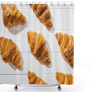 Personality  Flat Lay Of Delicious And Sweet Croissants On White Surface  Shower Curtains