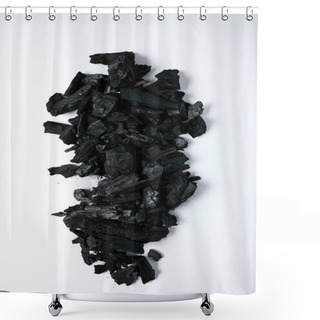 Personality  Top View Of Black Coals On White Background Shower Curtains