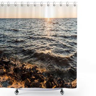 Personality  Majestic Landscape With Sea Coast And Waves At Sunset Shower Curtains