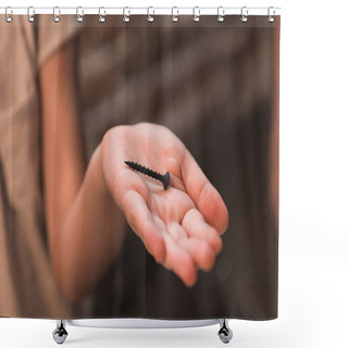 Personality  Child Holding Screw In Hand Shower Curtains